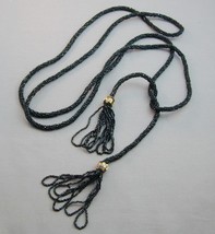 Black Glass Woven Bead Lariat Wedding Cake Bead + Tassels 67&quot; - £23.53 GBP