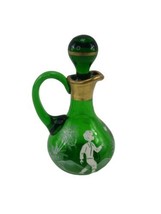 Vintage Antique Victorian Mary Gregory Green Enameled Gold Trimmed Cruet Stopper - £26.95 GBP