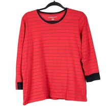 Allison Daley Shirt Petite L Womens Red Black Striped Long Sleeve Stretch - £12.34 GBP