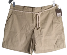 Merona  Mid Rise Flat Front Chino Shorts With Belt Beige Khaki Womens Size 6 - £9.54 GBP