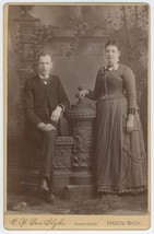 Circa 1890&#39;S Cabinet Card Husband Wife Victorian Dress Cw Van Slyke Mason Mi - £7.43 GBP