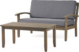 Great Deal Furniture Keanu Outdoor Acacia Wood Loveseat And Coffee Table, Gray - £314.46 GBP