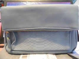 Dusty Blue Faux Leather Fold Over Clutch/Crossbody Bag (10x1x10 in) NEW ... - £31.88 GBP