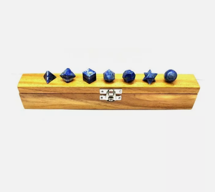Lapis Lazuli Geometry Set, 7 Pcs Platonic Solid Set, Crystal Set, Healin... - $26.50
