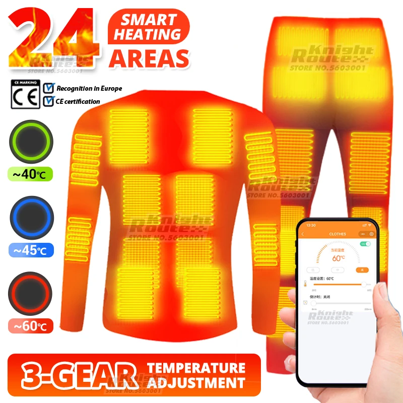 Winter Heated Underwear Suit Mobile Phone APP Control Temperature Fleece Thermal - £30.80 GBP+