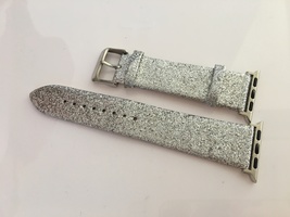  For Apple Watch 42 44 45 Shiny Silver PU 22MM Watch Band - £25.01 GBP