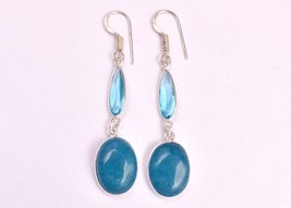 925 Sterling Silver Gemstone Blue Onyx Gold / Rose Plated Handcrafted Earrings - £14.85 GBP+