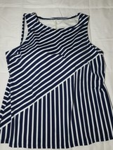 Lands End Women&#39;s 16W DDD Navy Blue Stripe Swimsuit Tankini Top High Nec... - £24.85 GBP