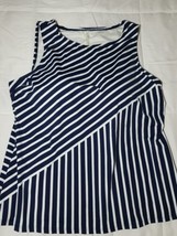 Lands End Women&#39;s 16W DDD Navy Blue Stripe Swimsuit Tankini Top High Nec... - £25.32 GBP