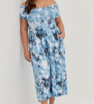 Torrid Super Soft Blue Tie Dye Culotte Jumpsuit -Pockets- Plus Size 6X-30 - $39.99