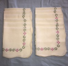Cross-Stitched by hand set of 12 cloth napkins Vintage Handmade - £38.10 GBP