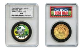 NEW YORK JETS NFL *GREATEST DAD* JFK 24KT Gold Clad Coin SPECIAL LTD. CASE - €10,41 EUR