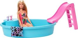 Barbie Doll &amp; Pool Playset with Pink Slide, Beverage Accessories &amp; Towel... - £15.58 GBP