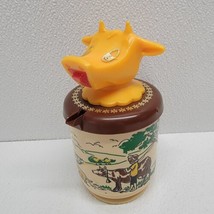 Vintage Whirley Industries Plastic Moo Cow Creamer Cup Farm Scene Brown Cow Dog - £14.09 GBP
