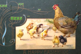 Easter Postcard Hen Rooster Baby Chicks John Winsch Back Embossed 1909 Germany - £9.14 GBP