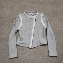 Gap Asymmetrical Zip Cropped Long Sleeve Cardigan Sweater Womens M Gray Terry - £19.47 GBP