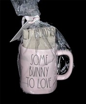 2-Pc RAE DUNN Matte Pink &quot;SOME BUNNY TO LOVE&quot; Mug &amp; Easter Script Tea To... - £19.97 GBP