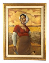 Untitled (Peasant Woman Gathering Wheat) by Rodolfo Campodonico Oil on Canvas... - £7,881.12 GBP