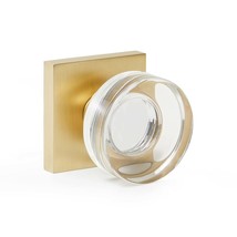 Emtek Half Dummy Brass Square Rosette with Round Crystal Knob, Satin Brass - £37.19 GBP