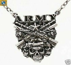 Military Army Skull Cross Shotguns Necklace Jewelry New - £11.14 GBP
