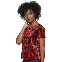Rock &amp; Republic Red &amp; Black Leopard print Velvet Tee Women&#39;s XS - £23.59 GBP