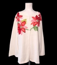 Tiara Intl Beaded Poinsettia Cardigan Sweater Size 2X Flare Christmas Collection - £17.80 GBP