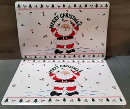 Vinyl Vintage Christmas Santa Claus Placemats 2 Set 17.5x11.5 Table Deco... - £9.77 GBP
