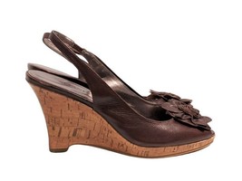 Alfani Dahlia Women&#39;s Brown Leather Slingback Cork Wedge Flower Sandals ... - £14.06 GBP