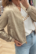 Pale Khaki Metallic Zip up Baseball Jacket - $22.30