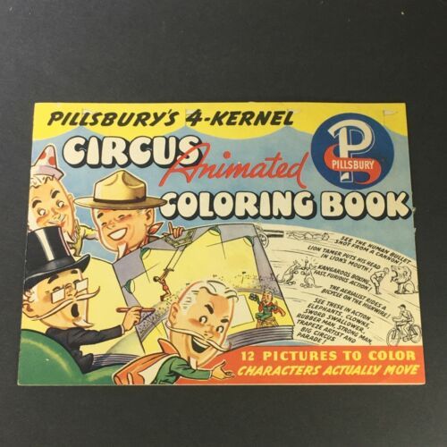 VTG 1944 Pillsbury's 4-Kernel Circus Animated Coloring Book Moving Pictures - $28.45