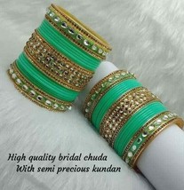 Rajwadi Dulhan Set Wedding Kundan Chura Bridal Bangle Acrylic Plastic Green - £59.30 GBP
