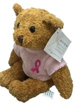 Avon Breast Cancer Crusade Brown Bear Pink Velvet Shirt 7in Plush Stuffed Animal - $5.70