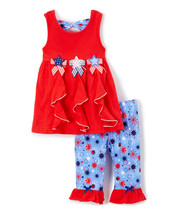 NWT Nannette 4th of July Patriotic Ruffle Star Tunic Leggings Outfit Set - £6.72 GBP