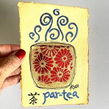 Par-tea Original Handmade Asian Calligraphy Mixed Media Painting Matted 8x10in - £39.16 GBP
