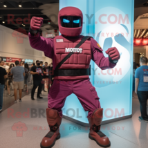 Maroon Gi Joe mascot costume character dressed with a Denim Shorts and Bracelets - £1,000.12 GBP