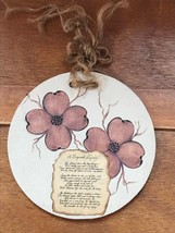 Artist Signed Round Tan &amp; Brown Round Pottery Tile with Dogwood Flowers ... - $10.39