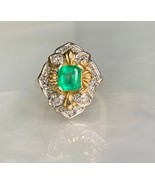 14K Yellow Gold Vintage Emerald Diamond Ring  - £1,781.88 GBP