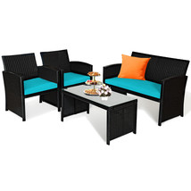Patio 4Pcs Rattan Furniture Conversation Set Cushion Table Sofa Garden T... - $314.99
