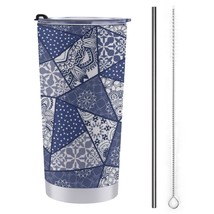 Mondxflaur Patchwork Floral Steel Thermal Mug Thermos with Straw for Coffee - £16.91 GBP