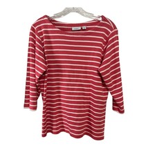 L.L.Bean Women’s Size L Red White Striped 3/4 Sleeve Cotton Top - $381.03 MXN