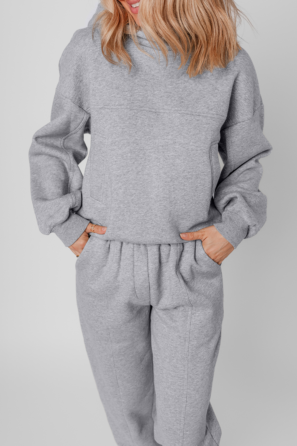 Gray Solid Exposed Seams Hoodie and Joggers Activewear Set - $59.24