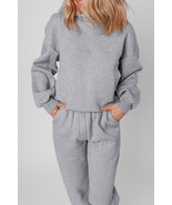 Gray Solid Exposed Seams Hoodie and Joggers Activewear Set - $1,104.23 MXN