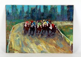 Untitled Horse Racing by Vidal, Oil Painting on Board, 15x21 - £1,104.23 GBP