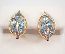 3Ct Marquise Cut CZ Blue Topaz Women Stud Earrings 14K Two Tone Gold Over - £89.91 GBP