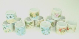 Floral Napkin Rings 70s Porcelain Hand Painted 13 pcs Vtg Shabby Wedding JG  - £21.09 GBP