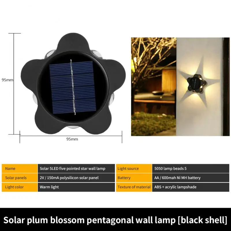 4pcs Solar 5 LED Wall Light Five-pointed  Outdoor Waterproof Gardens Layout Terr - £184.52 GBP