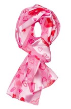 Plum Feathers Valentine&#39;s Day Hearts Print Satin Scarf (Pink with Hearts) - £11.76 GBP