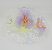 Sydenstricker Fused Glass Iris Ruffled Bowl 6-1/2 Inch Signed - $15.99