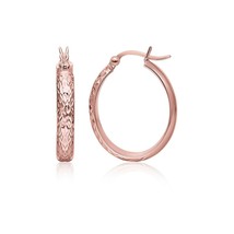 10k Rose Gold Women&#39;s Casual Hammered 1&quot; Length x 0.88&quot; Width Oval Hoop Earrings - £133.95 GBP