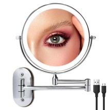 Rechargeable Led Wall Magnifying Mirror, Wall Mounted 8&#39;&#39; Makeup Mirror, Silver - £41.55 GBP